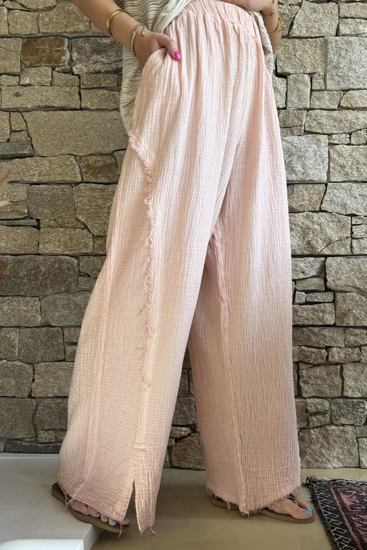 Rustic Nature Bubble Cotton Split Kick Pant Washed Peachy Nude